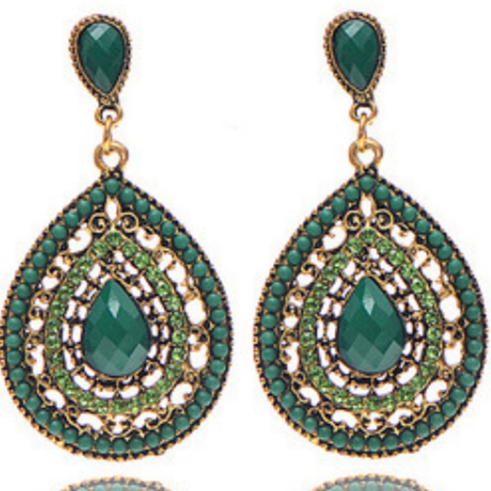 Boho Jeweled Beaded "Vintage" Green Earrings